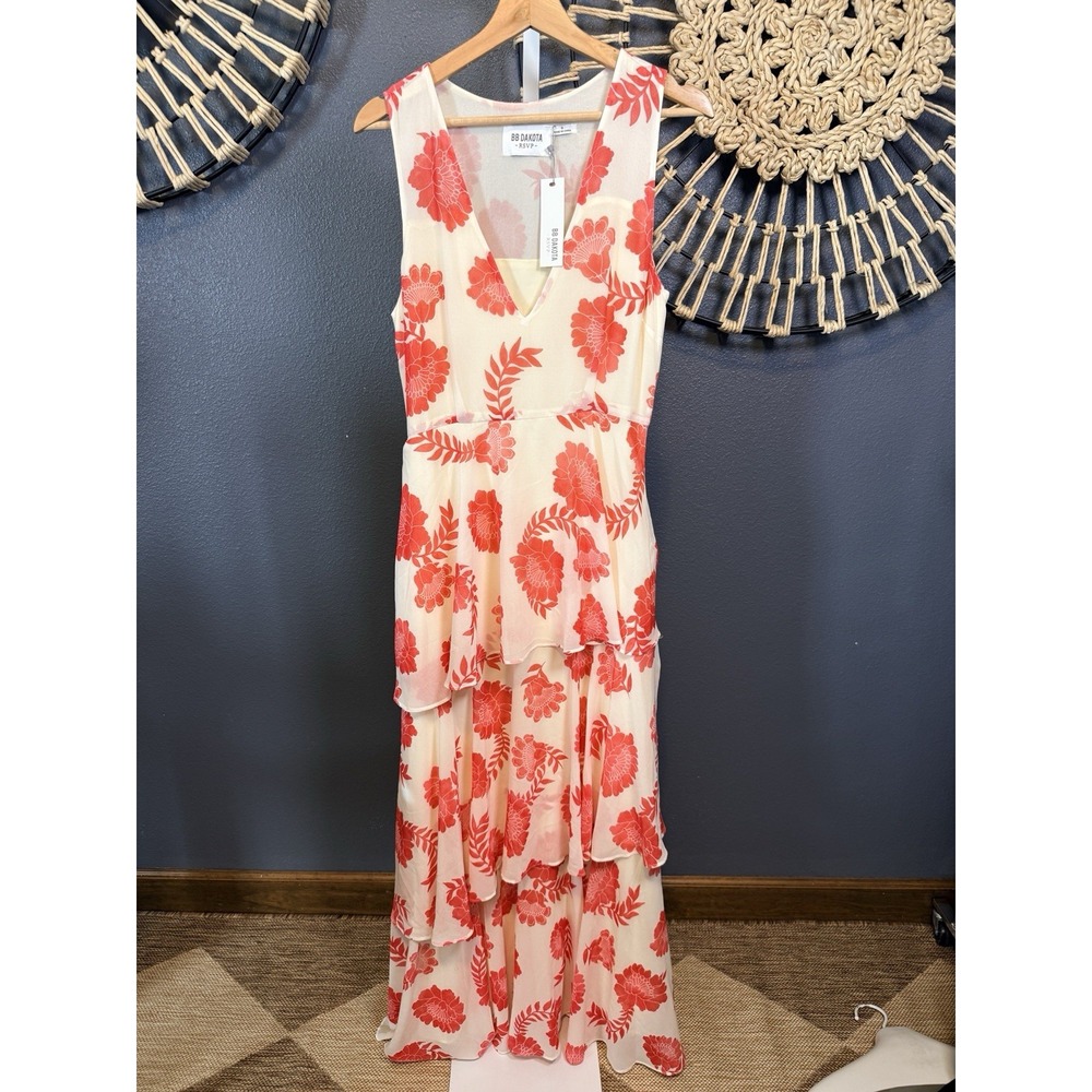 BB Dakota RSVP Maxi Floral Tiered Dress V Neck US Sz 6/ EUR 36